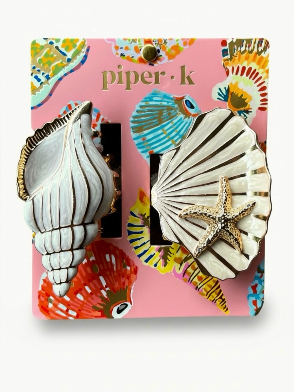 Piper K TikTok Viral Pearlized Enamel Seashells 2 Large Metal Claw Hair Clips
